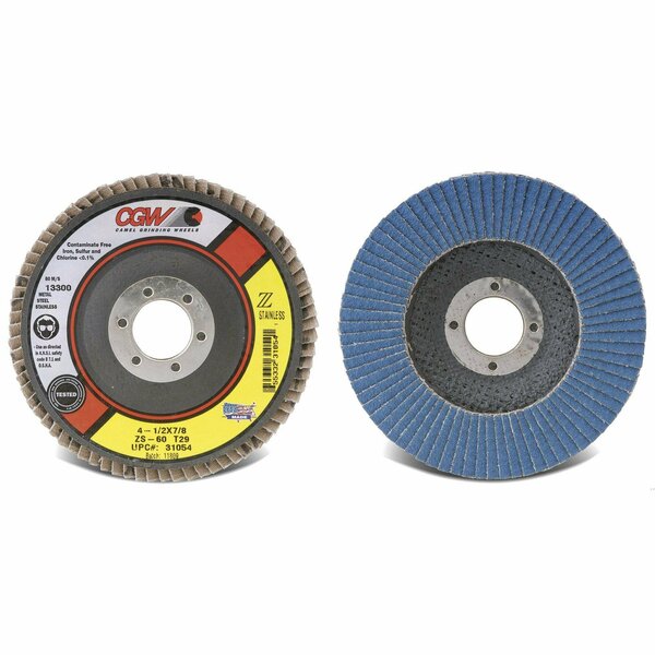 Cgw Abrasives Contaminant-Free Premium XL Coated Abrasive Flap Disc With Grinding Aid, 4-1/2 in Dia, 7/8 in Center 31131